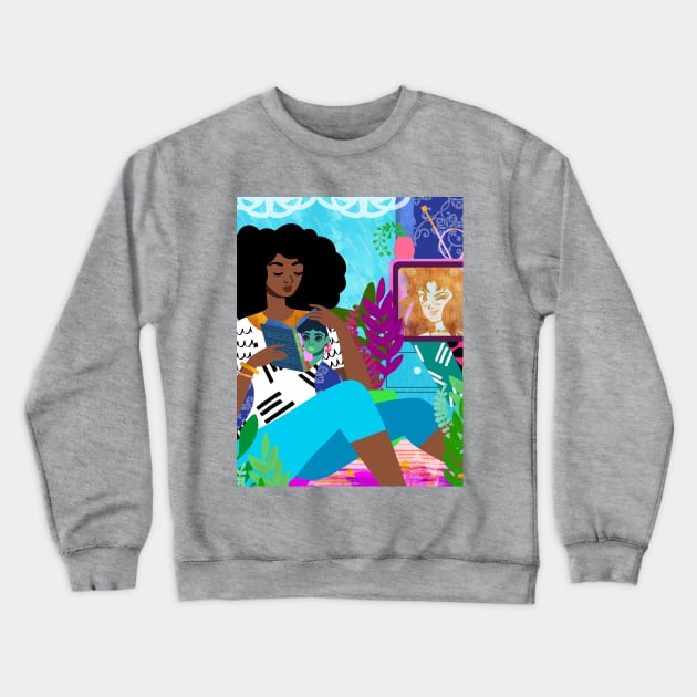 Retro Wave Anime TV Crewneck Sweatshirt by tabithabianca